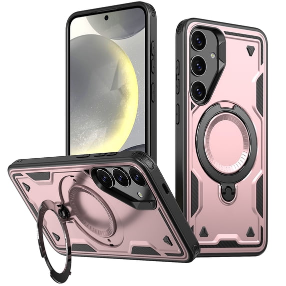 Rugged Phone Case for Galaxy S25 Edge, Military Grade Shockproof Samsung Galaxy S25 Edge Case with Ring Holder, Kickstand, TPU & PC Shell Compatible with MagSafe Galaxy S25 Edge Cover,Rosegold