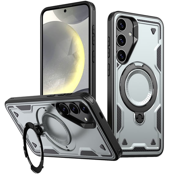 Rugged Phone Case for Galaxy S25 Edge, Military Grade Shockproof Samsung Galaxy S25 Edge Case with Ring Holder, Kickstand, TPU & PC Shell Compatible with MagSafe Galaxy S25 Edge Cover,Gray