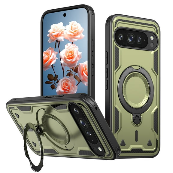 Rugged Phone Case for Google Pixel 10 / Google Pixel 10 Pro 6.3", Compatible with MagSafe Military Grade Shockproof Cover with Ring Holder, Kickstand, TPU & PC Shell Cover for Women Men, Olivegreen