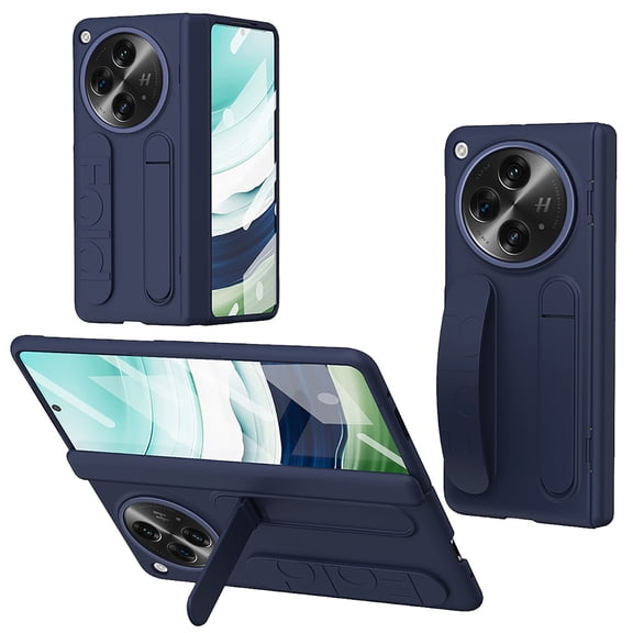 Rugged Phone Case for One Plus Open/Oppo Find N3, Heavy Duty Shockproof Camera Lens Protection Hand Strap Kickstand Anti-Slip Drop Protective Case Cover for One Plus Open/Oppo Find N3, Blue