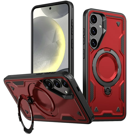 Rugged Phone Case for Samsung Galaxy A36 5G, Military Grade Shockproof Samsung Galaxy A36 5G Case with Ring Holder, Kickstand, TPU & PC Shell Compatible with MagSafe Samsung Galaxy A36 5G Cover, Red