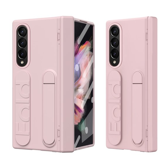 Rugged Phone Case for Samsung Galaxy Z Fold 3, Heavy Duty Shockproof Camera Lens Protection Hand Strap Kickstand Anti-Slip Drop Protective Case Cover for Samsung Galaxy Z Fold 3, Pink
