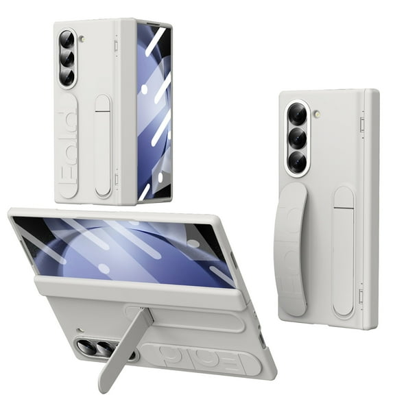 Rugged Phone Case for Samsung Galaxy Z Fold 5, Heavy Duty Shockproof Camera Lens Protection Hand Strap Kickstand Anti-Slip Drop Protective Case Cover for Samsung Galaxy Z Fold 5, White