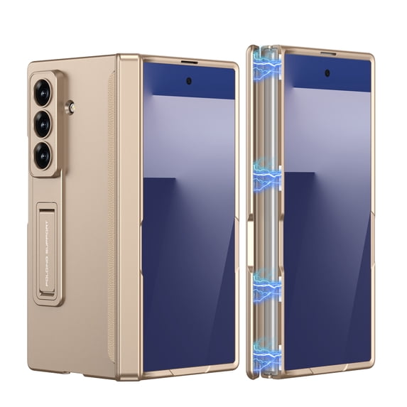 Rugged Phone Case For Samsung Galaxy Z Fold 7,with Hidden Kickstand,Magnetic Hinge Protection,Military Grade Drop Protection,Shockproof Lightweight Non-Slip Thin Fit Phone Case,Gold