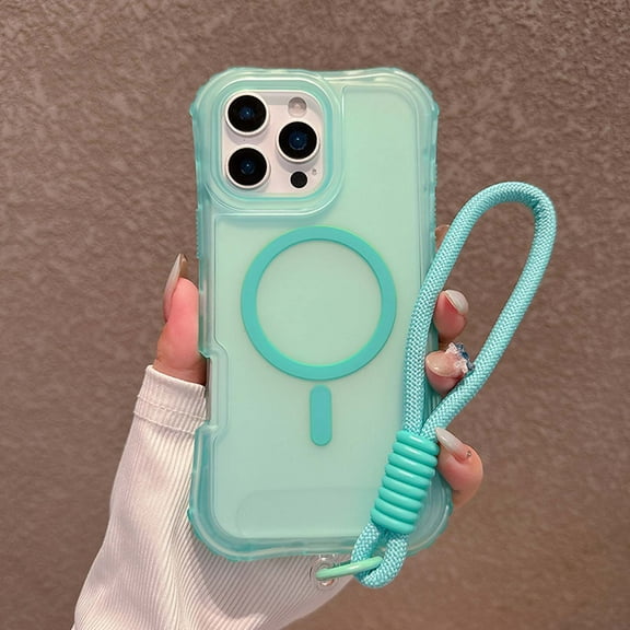 Rugged Phone Case For iPhone 16e,Compatible with Mag-Safe,with Wrist Strap,3-in-1 Heavy Duty Protection,Shockproof Anti-drop Matte translucence Rugged Anti-Scratch Phone Case,Lightblue