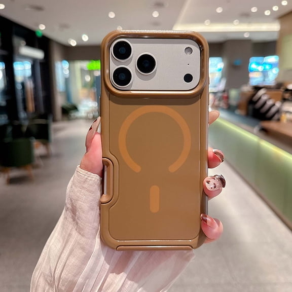 Rugged Phone Case For iPhone 17,Compatible with Mag-Safe,2-in-1 Heavy Duty Shockproof Anti-scratch Anti-fall Drop Protection Cover,PC + TPU Hybrid Durable Phone Case Cover,Coffee