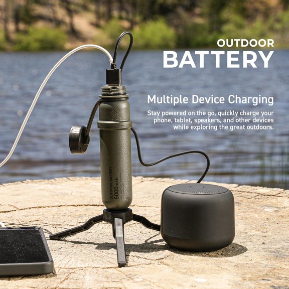 Rugged Power Bank 5000mAh Outdoor Battery Pack 15W USB C Fast Charging Waterproof IP67 Tactical Charger for Phone EDC Hiking Survival Overland Camping Black