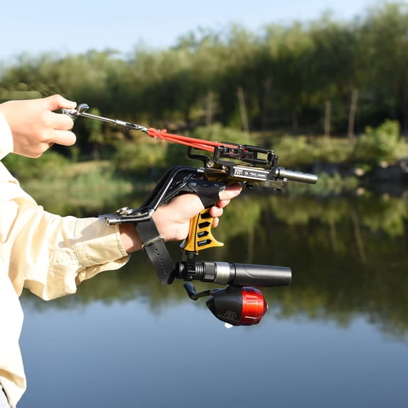 Rugged Professional Hunting Golden Slingshot with Fish Shooting Package As Ad...