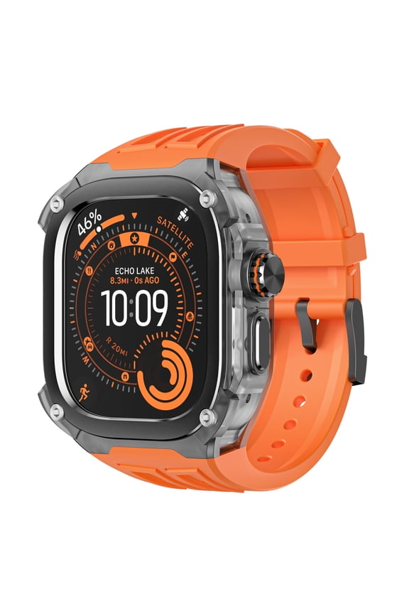 Rugged Protective Case + Silicone Band for Apple Watch Ultra 3/2/1 49mm – Clear PC+TPU Shockproof Bumper, Anti-Slip Crown, Precise Cutouts, Waterproof Protection & Breathable Strap,Blackorange
