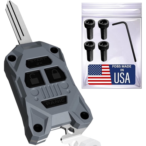 Rugged Replacement Key Fob Shell for Jeep - Built-in Bottle Opener - High-Impact PC+ABS Housing - Made in USA - Also Fits Chrysler and Dodge Models 2005–2018