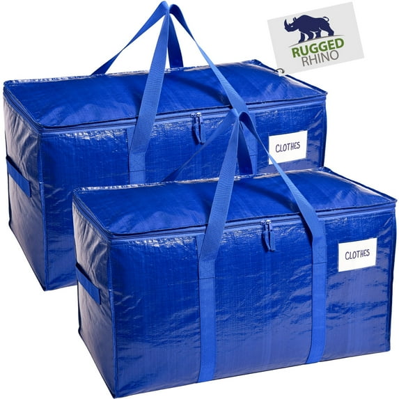 Rugged Rhino Moving Bags, Extra Large 50lb Capacity, Water and Puncture Resistant, 2 Pack Blue