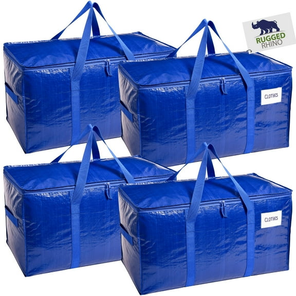Rugged Rhino Moving Bags, Extra Large 50lb Capacity, Water and Puncture Resistant, 4 Pack Blue