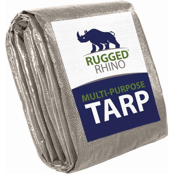 Rugged Rhino All Weather 100% Waterproof Heavy Duty Tarp, 5 Mil UV Temperature Resistant Tarps, High Durability Multipurpose Cover, for Home Outdoor Patio Winter Leaf Camping, 6x8 1 Pack Silver