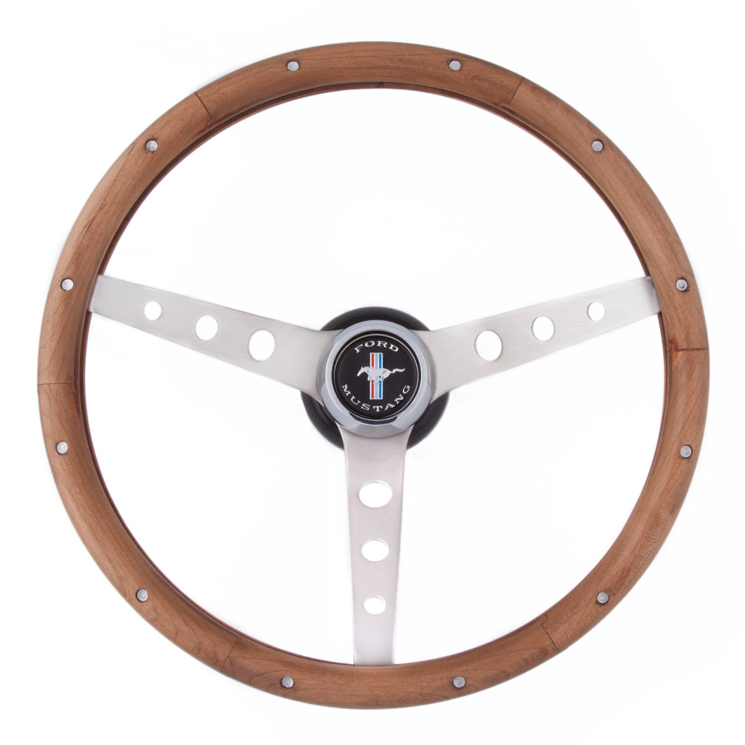 15" Natural Walnut and Brushed Stainless Steel Replacement Steering Wheel