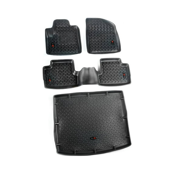 Rugged Ridge 12988.29 Floor Liner, Front/Rear/Cargo; Black, 2014-2019 Jeep Cherokee KL