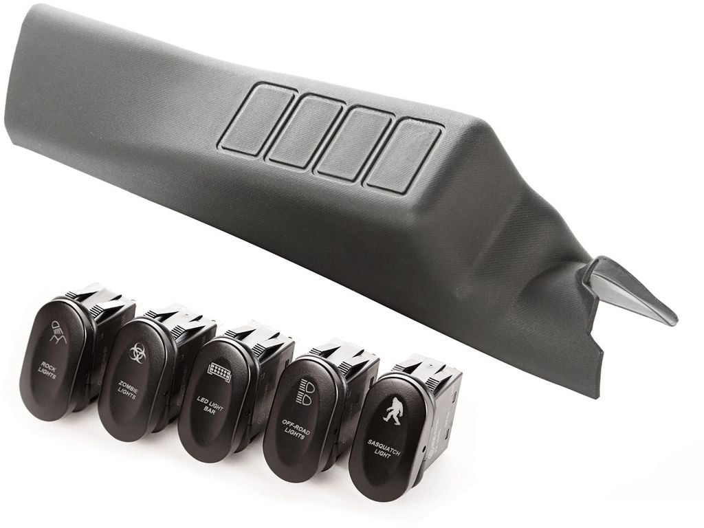 Rugged Ridge by RealTruck Switch Pod for Wrangler JK | A-Pillar, 4 Etched Switches, LHD | 17235.71 | Compatible with 2011-2018 Jeep Wrangler JK