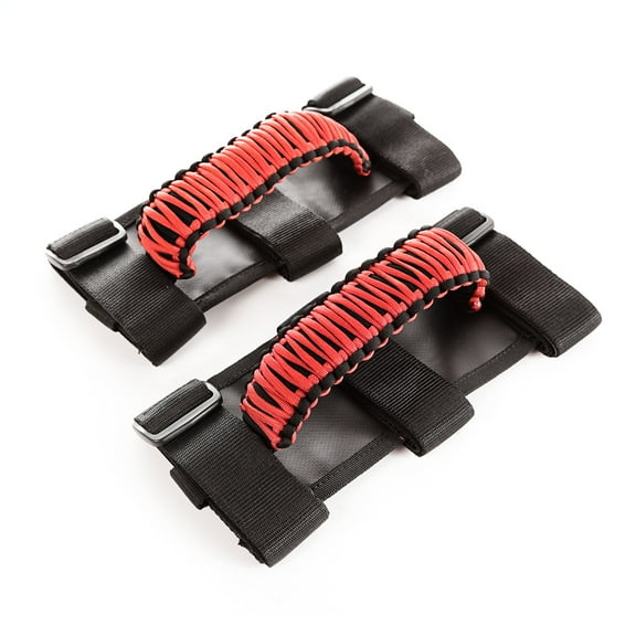 Rugged Ridge by RealTruck Grab Handles for Jeep Wrangler/Gladiator | Paracord, Red/Black | 13505.31 | Compatible with 1955-2024 Jeep CJ/Wrangler; 2020-2024 Jeep Gladiator