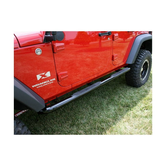 Rugged Ridge by RealTruck 3" Tube Side Steps for Wrangler JKU 4-Door | Gloss Black, Round | 11590.06 | Compatible with 2007-2018 Jeep Wrangler JKU 4-Door