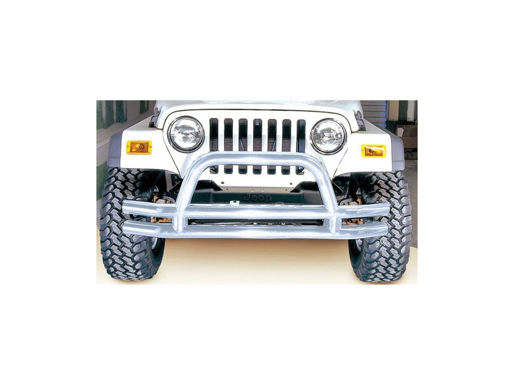 Rugged Ridge by RealTruck Dual Tube Bumper, Front for Jeep CJ/YJ/TJ | Mid-Width w/ Hoop, Steel, Stainless Steel | 11563.01 | Compatible with 1976-1986 Jeep CJ; 1987-2006 Jeep Wrangler YJ/TJ