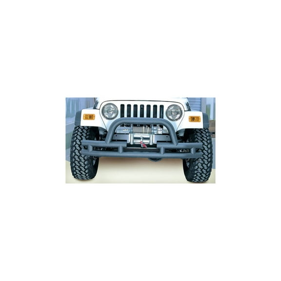 Rugged Ridge by RealTruck Dual Tube Bumper, Front Mid-Width w/ Hoop, Winch Ready, Steel, Textured Black | 11561.03 | Compatible with 1976-1986 Jeep CJ; 1987-2006 Jeep Wrangler YJ/TJ
