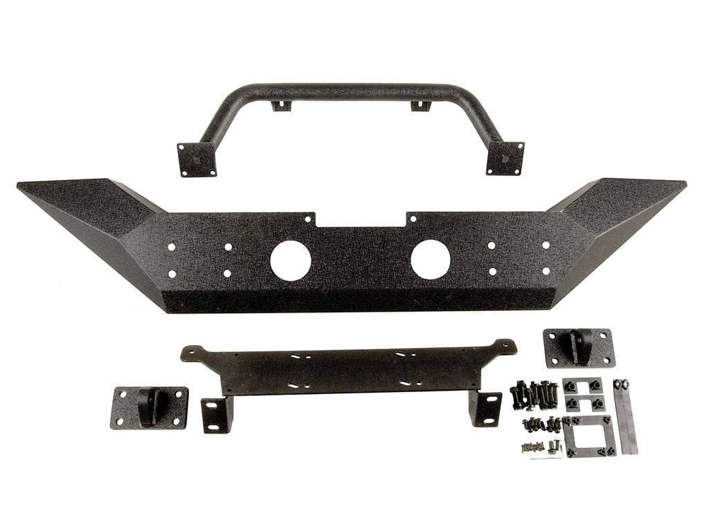 Rugged Ridge by RealTruck Spartan Bumper, Front for Wrangler JK | Full-Width w/ High-Clearance Ends & Overrider, Steel, Textured Black | 11548.01 | Compatible with 2007-2018 Jeep Wrangler JK