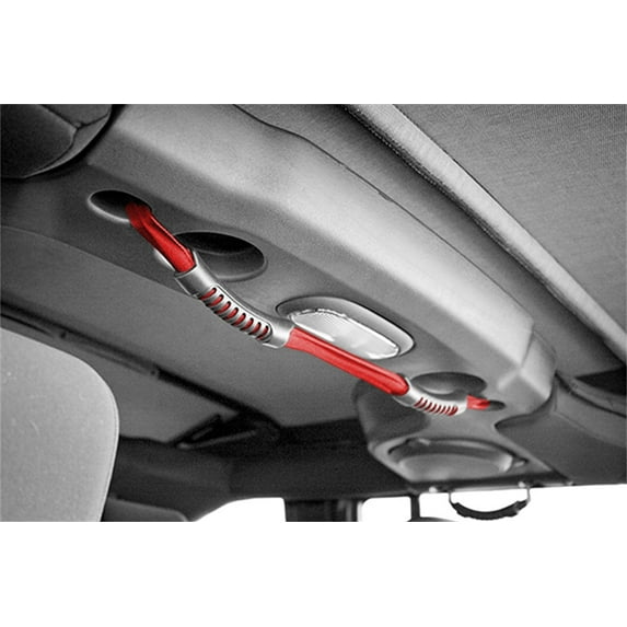 Rugged Ridge by RealTruck Grab Strap for Wrangler JKU 4-Door | Rear, Dual, Red | 13305.13 | Compatible with 2007-2018 Jeep Wrangler JKU 4-Door