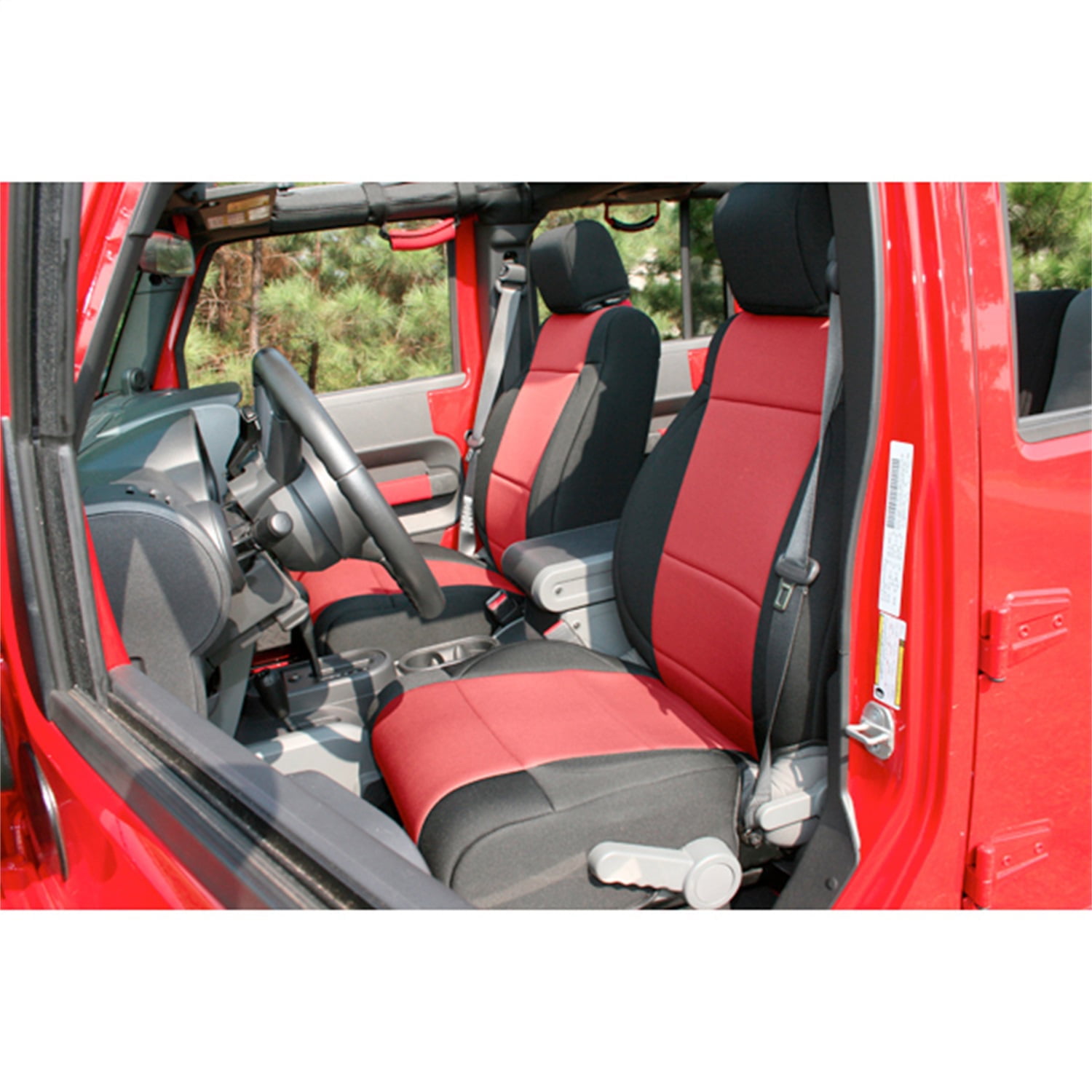 Rugged Ridge by RealTruck Seat Covers for Wrangler JK | Front, Neoprene, Black/Red | 13215.53 | Compatible with 2011-2018 Jeep Wrangler JK