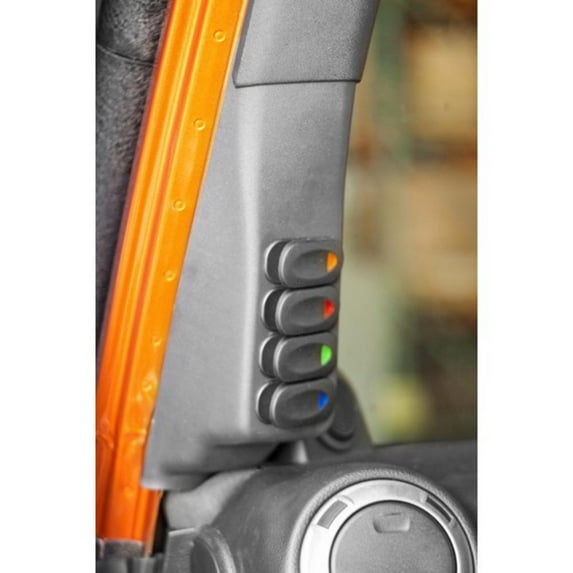 Rugged Ridge 17235.96 Switch Pod Kit, A-Pillar, 4 Switches, Black, LHD; 11-18 Wrangler JK