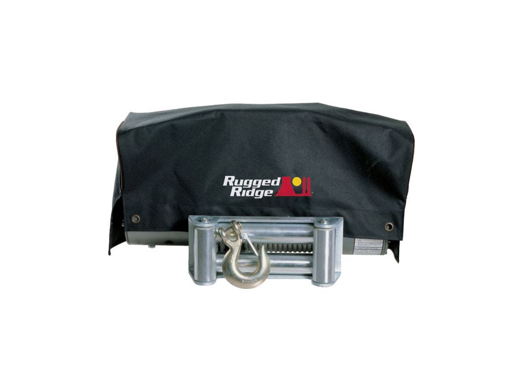 Rugged Ridge by RealTruck Winch Cover | Vinyl, Black, Rugged Ridge by RealTruck Logo | 15102.02