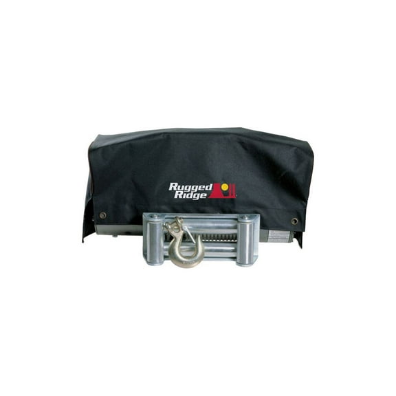 Rugged Ridge by RealTruck Winch Cover | Vinyl, Black, Rugged Ridge by RealTruck Logo | 15102.02