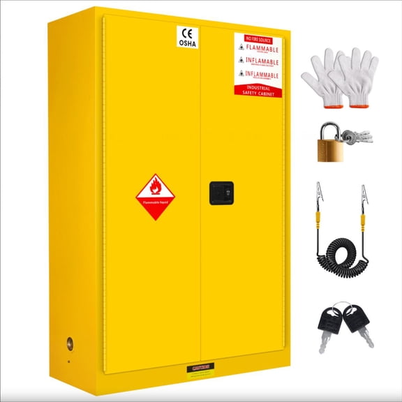 Rugged Safety Cabinet, 2 Shelves Fully Welded Cold-Rolled Flammable Liquid Cabinet, 45 Gal. High-Capacity Galvanized Fireproof Cabinet, 42.9x18.11x65 in. Professional Storage Cabinet for Institutiona