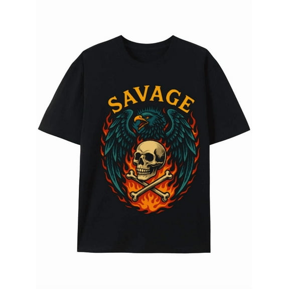 Rugged Savage Eagle & Skull Graphic Tee