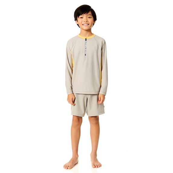 Rugged Shark Boys Long Sleeve Half Zip Rash Guard, Sizes 4-16
