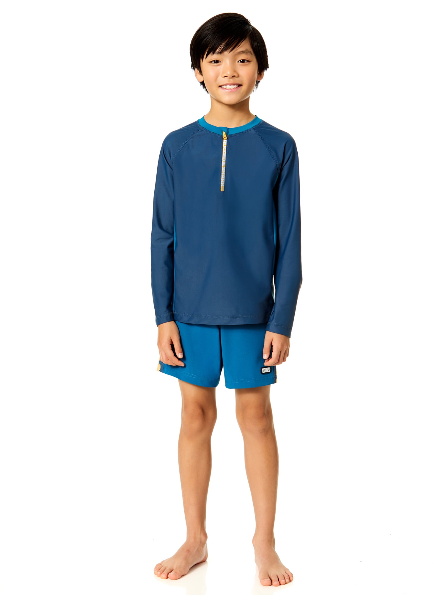 Rugged Shark Boys Long Sleeve Half Zip Rash Guard, Sizes 4-16