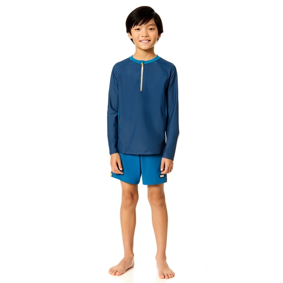 Rugged Shark Boys Long Sleeve Half Zip Rash Guard, Sizes 4-16