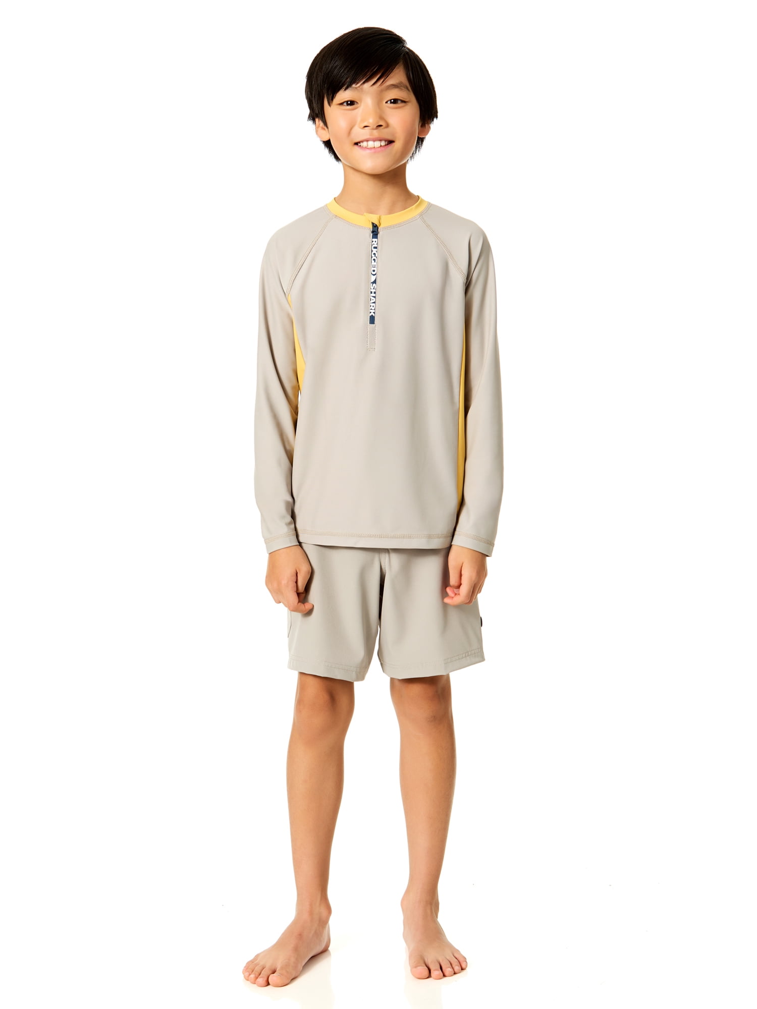 Rugged Shark Boys Long Sleeve Half Zip Rash Guard, Sizes 4-18