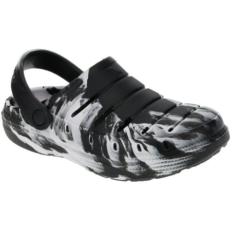 Rugged Shark Molded Clog for Boys, Lightweight EVA Clog with Swivel Ankle Strap, Black/White, Youth 6/Women's 8