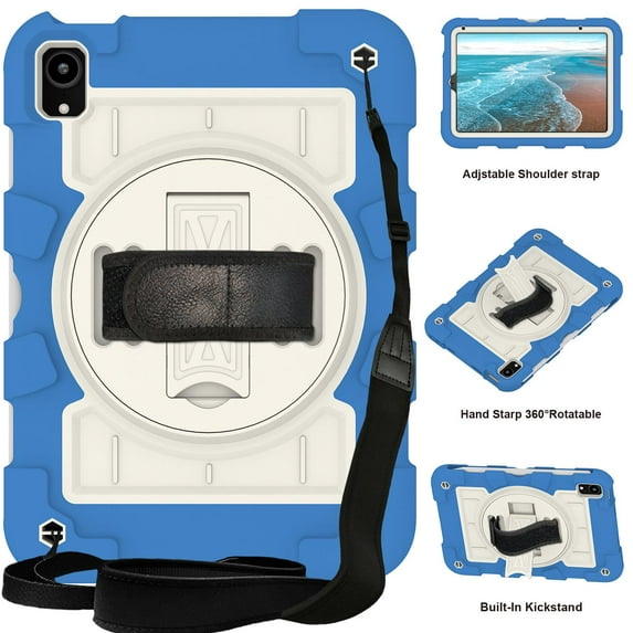 Rugged Shockproof Case for Apple iPad Mini 6th 7th Generation 8.3" 2021/2024, Three Layers Heavy Duty Protective Bumper Kickstand Shoulder Strap Kids Friendly Drop Proof Case for Girls Boys,Skyblue
