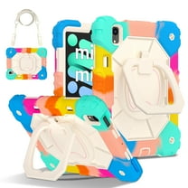 Rugged Shockproof Case for Apple iPad mini 7th Generation/ iPad mini 6th Gen, 360 Rotating Stand Shoulder Strap Bumper Anti-Scratch Kids Friendly Case Cover for iPad mini 6 7 8.3", Rainbow Blue