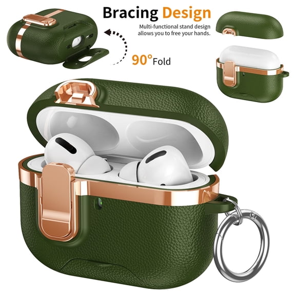 Rugged Shockproof Case for AirPods Pro 3, Electroplating & Leather Texture Design Cover for Airpods Pro 3rd Generation 2025 with Switch and Carabiner