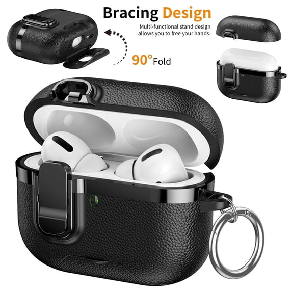 Rugged Shockproof Case for AirPods Pro 3, Electroplating & Leather Texture Design Cover for Airpods Pro 3rd Generation 2025 with Switch and Carabiner