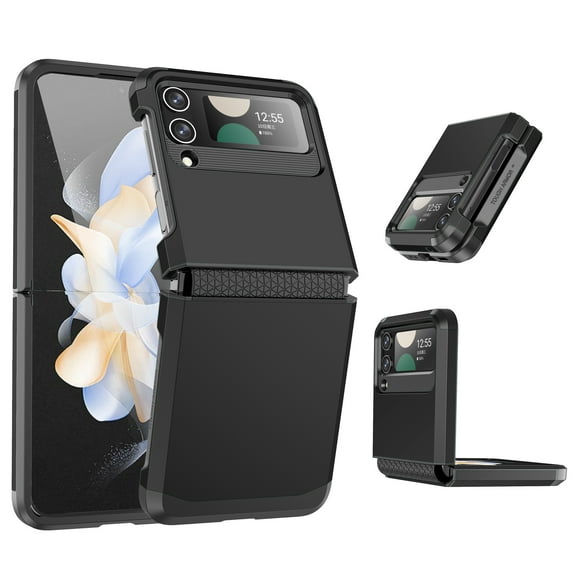 Rugged Shockproof Samsung Flip 4 Case Hybrid Drop Protection, Rugged Hybrd Protective Hard PC Hinge Protection Lip Raised Phone Cover for Samsung Z Flip 4 5G (2023), Black