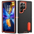 thumbnail image 1 of Rugged Stand Case for Samsung Galaxy S22 Ultra, Military Grade Drop Resistant Triple-Layer Cover with Hidden Bracket, Screen Camera Protection Shockproof Hybrid Case for Galaxy S22 Ultra, Black+Orange, 1 of 8