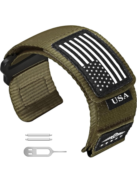 Rugged Tactical Nylon Watch Band for Garmin Instinct/Instinct 2 Solar, 22mm Sport Strap with Stars-Stripes Flag for Instinct Tactical/Tide/Esports/Instinct Solar