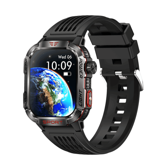 Rugged Tactical Smart Watch for Men, Outdoor Sports Waterproof Fitness Tracker with Flashlight Compass, Voice Assistant, Answer/Make Calls, Compatible with iPhone Android
