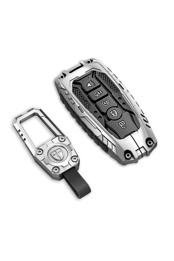Rugged Zinc Alloy Full-Protection Key Fob Cover with Keychain for Ford F150 F250 F350 F450 F550 Edge Escape Expedition Fusion Mustang Explorer Lincoln Smart Remote Metal Keychain