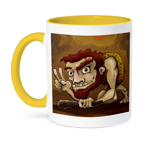 3dRose, Rugged caveman giving the peace sign, 11oz Two-Tone Yellow Mug