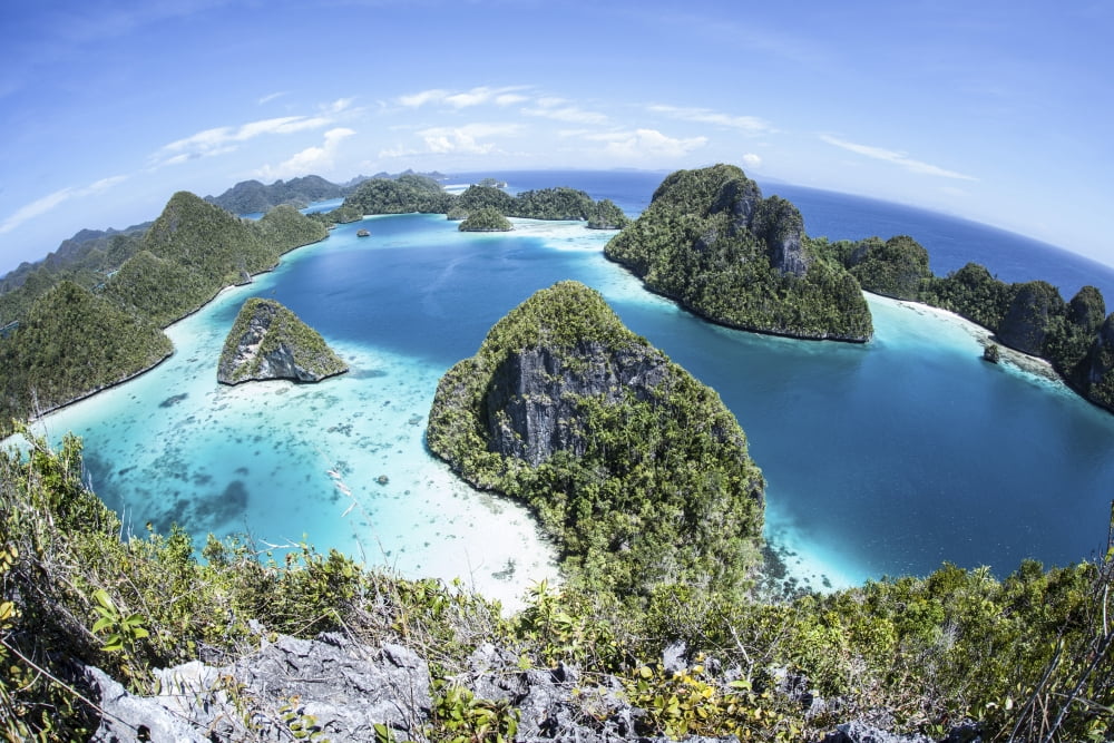 Rugged limestone islands surround a gorgeous lagoon in Raja Ampat Canvas Art - Ethan DanielsStocktrek Images (17 x 12)