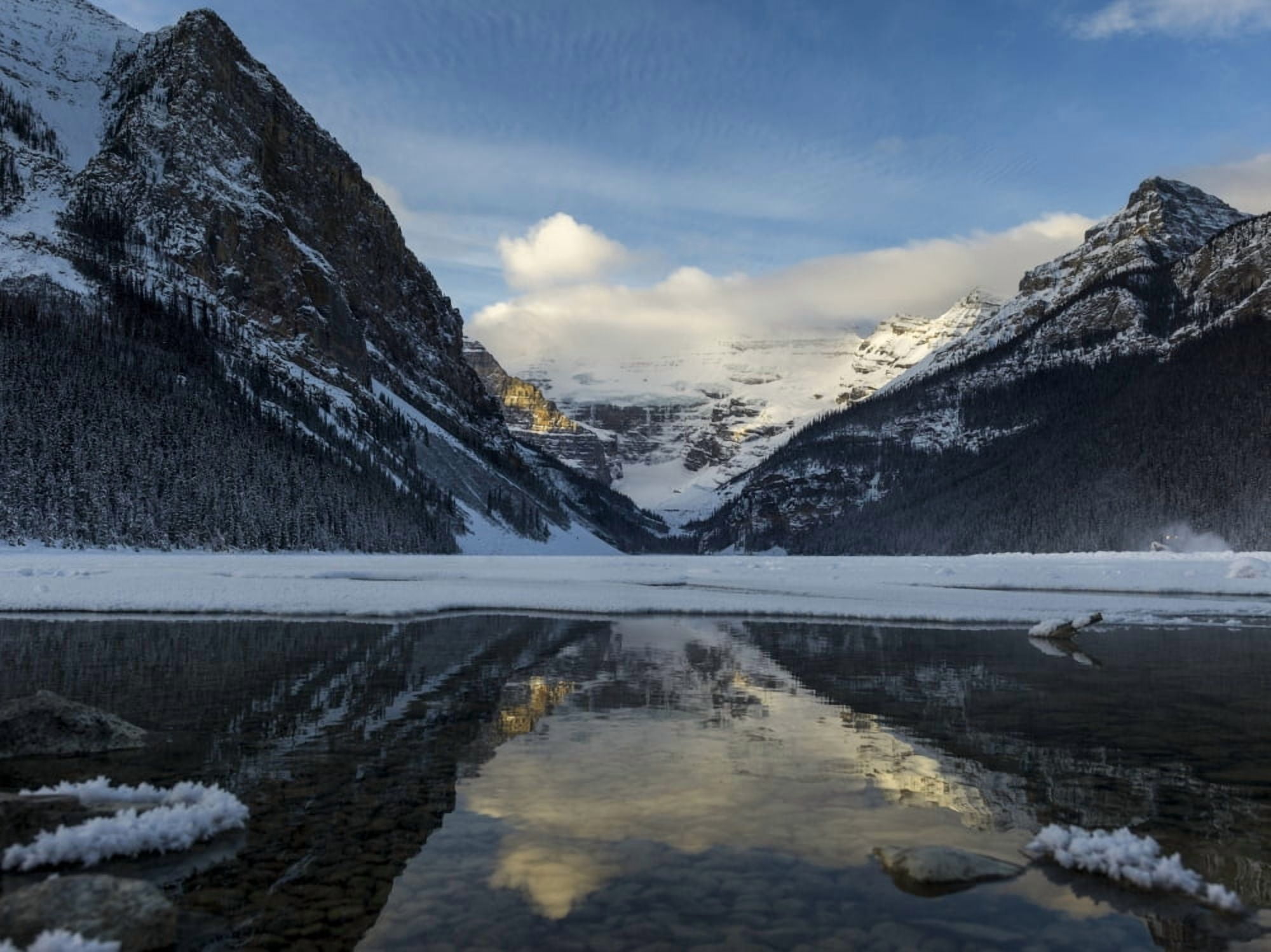 Rugged mountains and Lake Louise Banff National Park Lake Louise Alberta Canada Canvas Art - Keith Levit Design Pics (17 x 13)