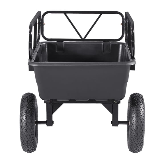 RuggedPro 10 Cu.Ft 500 lbs Garden Utility Trailer, ATV UTV Tow Behind Poly Dump Cart with 16" Tires, Hand Pull & Foot Pedal Release, Heavy Duty Yard Trailer for Lawn Mower, Tractor, Garden Waste